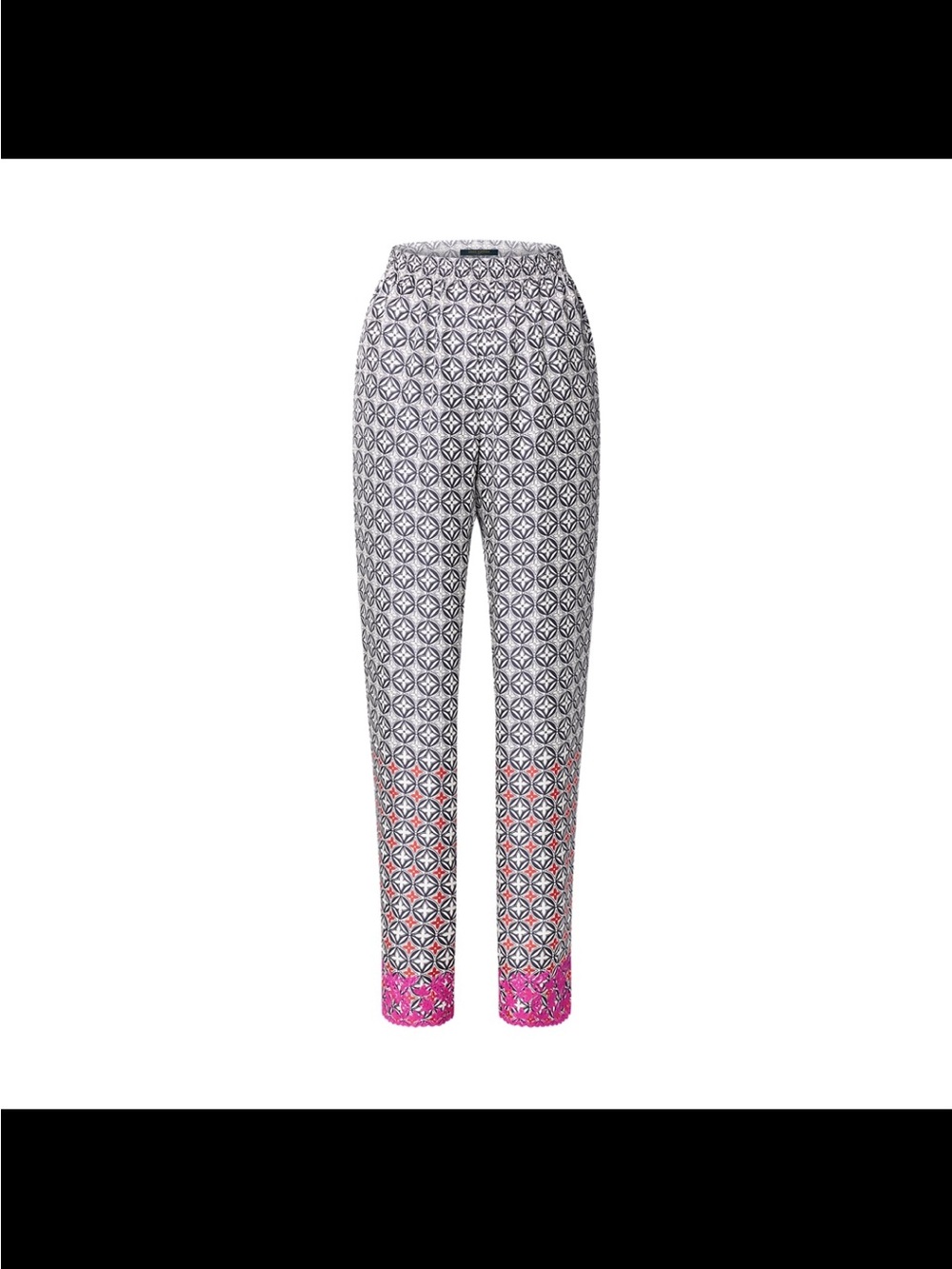 Louis Vuitton Black & White Geometric Straight-Leg Pants with Pink Hem
